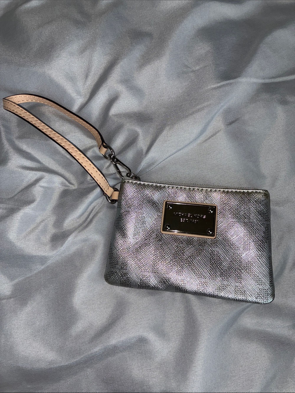 Michael Kors Iridescent Metallic Wristlet with Nude Strap